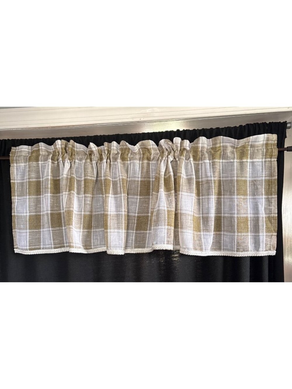 Plaid Window Valance Curtain 60"Wx14"L Tan Cream Checkered Pattern